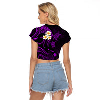 Personalised Molokai Hawaii Raglan Cropped T Shirt Polynesian Tattoo and Pacific Plumeria Purple Vibe LT9 - Polynesian Pride