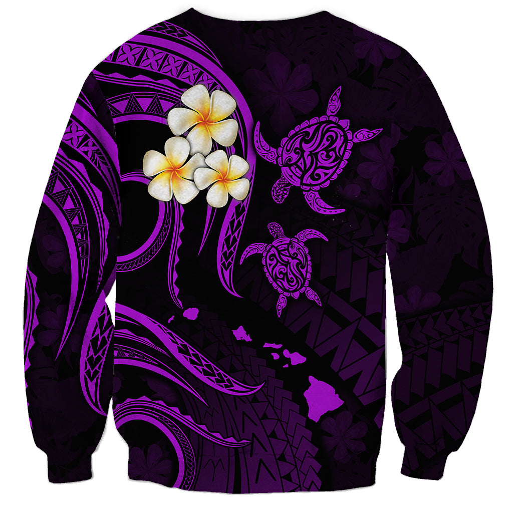 Personalised Molokai Hawaii Sweatshirt Polynesian Tattoo and Pacific Plumeria Purple Vibe LT9 - Polynesian Pride