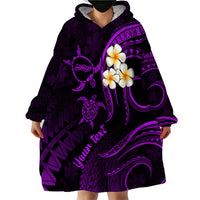 Personalised Molokai Hawaii Wearable Blanket Hoodie Polynesian Tattoo and Pacific Plumeria Purple Vibe LT9 - Polynesian Pride