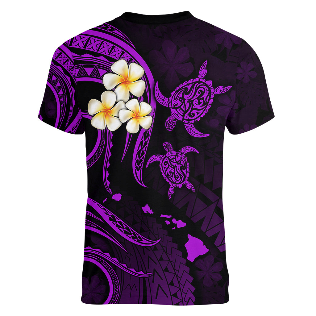 Personalised Molokai Hawaii Women V Neck T Shirt Polynesian Tattoo and Pacific Plumeria Purple Vibe LT9 - Polynesian Pride