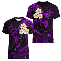 Personalised Molokai Hawaii Women V Neck T Shirt Polynesian Tattoo and Pacific Plumeria Purple Vibe LT9 - Polynesian Pride
