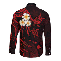 Personalised Molokai Hawaii Long Sleeve Button Shirt Polynesian Tattoo and Pacific Plumeria Red Vibe LT9 - Polynesian Pride