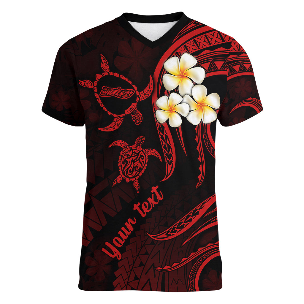 Personalised Molokai Hawaii Women V Neck T Shirt Polynesian Tattoo and Pacific Plumeria Red Vibe LT9 Female Red - Polynesian Pride
