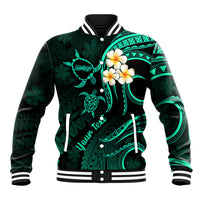Personalised Molokai Hawaii Baseball Jacket Polynesian Tattoo and Pacific Plumeria Turquoise Vibe LT9 Unisex Turquoise - Polynesian Pride