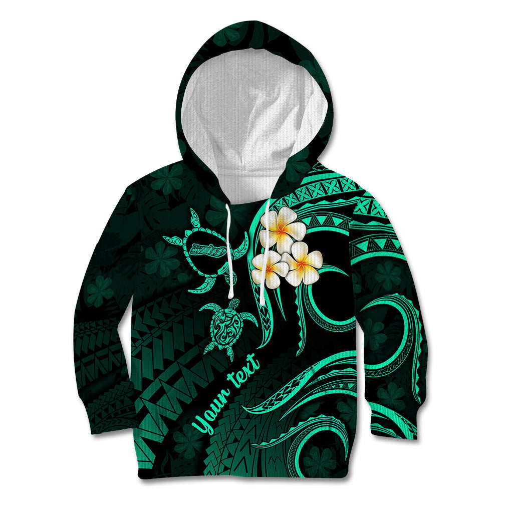 Personalised Molokai Hawaii Kid Hoodie Polynesian Tattoo and Pacific Plumeria Turquoise Vibe LT9 Hoodie Turquoise - Polynesian Pride