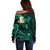 Personalised Molokai Hawaii Off Shoulder Sweater Polynesian Tattoo and Pacific Plumeria Turquoise Vibe LT9 - Polynesian Pride