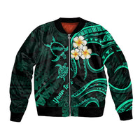 Personalised Molokai Hawaii Sleeve Zip Bomber Jacket Polynesian Tattoo and Pacific Plumeria Turquoise Vibe LT9 Unisex Turquoise - Polynesian Pride