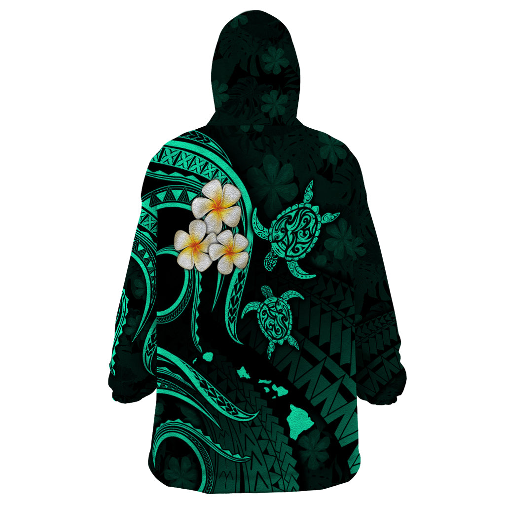 Personalised Molokai Hawaii Wearable Blanket Hoodie Polynesian Tattoo and Pacific Plumeria Turquoise Vibe LT9 - Polynesian Pride