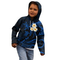 Personalised Lanai Hawaii Kid Hoodie Polynesian Tattoo and Pacific Plumeria Blue Vibe LT9 - Polynesian Pride