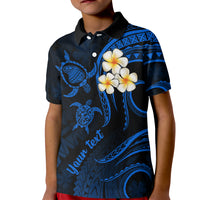 Personalised Lanai Hawaii Kid Polo Shirt Polynesian Tattoo and Pacific Plumeria Blue Vibe LT9 Kid Blue - Polynesian Pride
