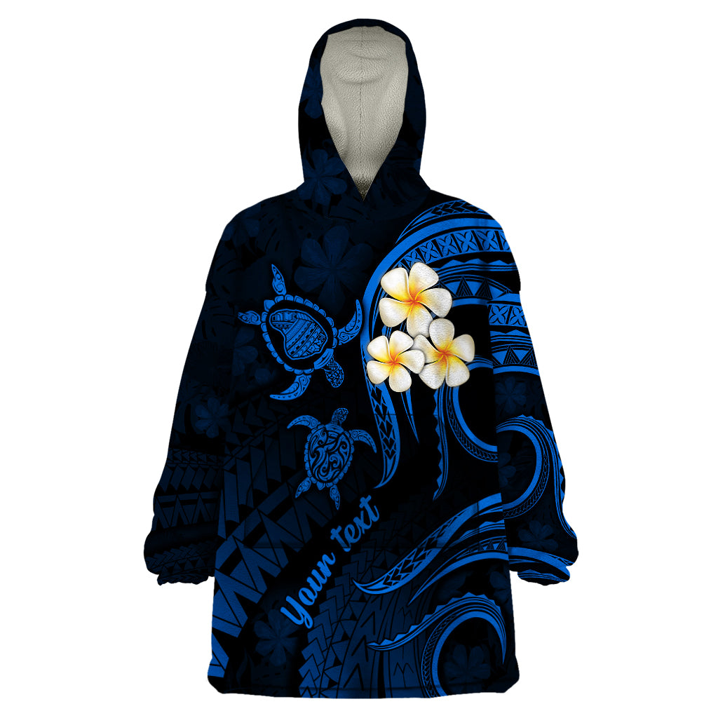 Personalised Lanai Hawaii Wearable Blanket Hoodie Polynesian Tattoo and Pacific Plumeria Blue Vibe LT9 One Size Blue - Polynesian Pride