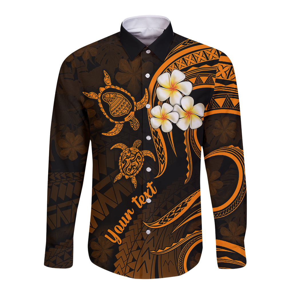 Personalised Lanai Hawaii Long Sleeve Button Shirt Polynesian Tattoo and Pacific Plumeria Gold Vibe LT9 Unisex Gold - Polynesian Pride