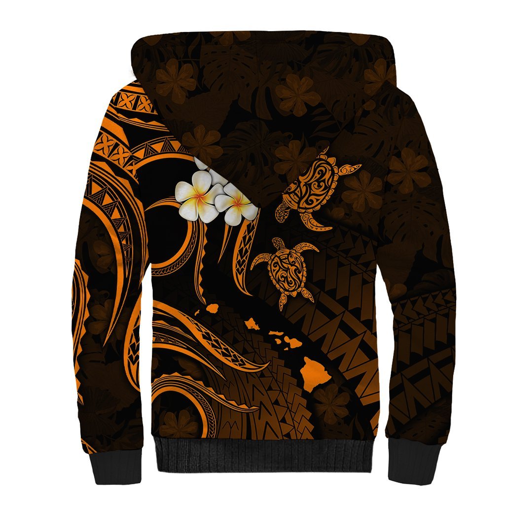 Personalised Lanai Hawaii Sherpa Hoodie Polynesian Tattoo and Pacific Plumeria Gold Vibe LT9 - Polynesian Pride