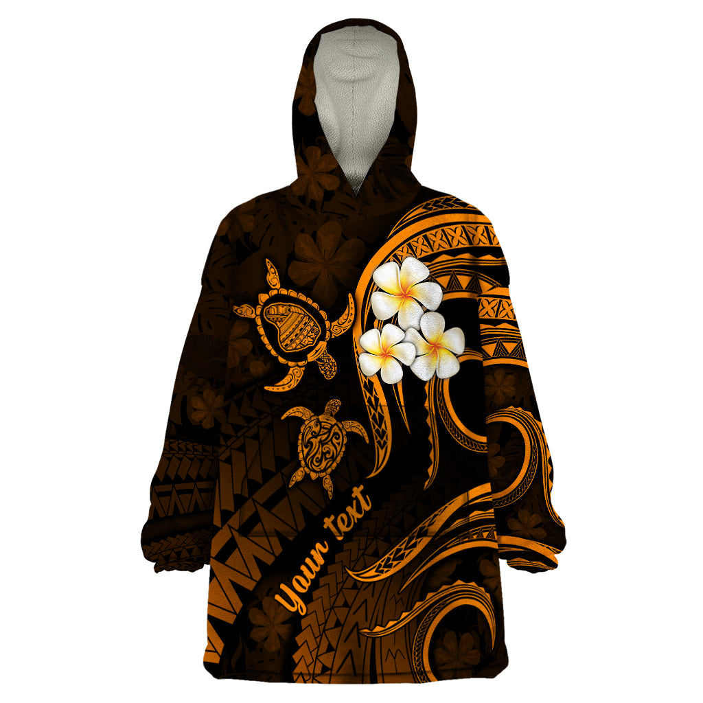 Personalised Lanai Hawaii Wearable Blanket Hoodie Polynesian Tattoo and Pacific Plumeria Gold Vibe LT9 One Size Gold - Polynesian Pride