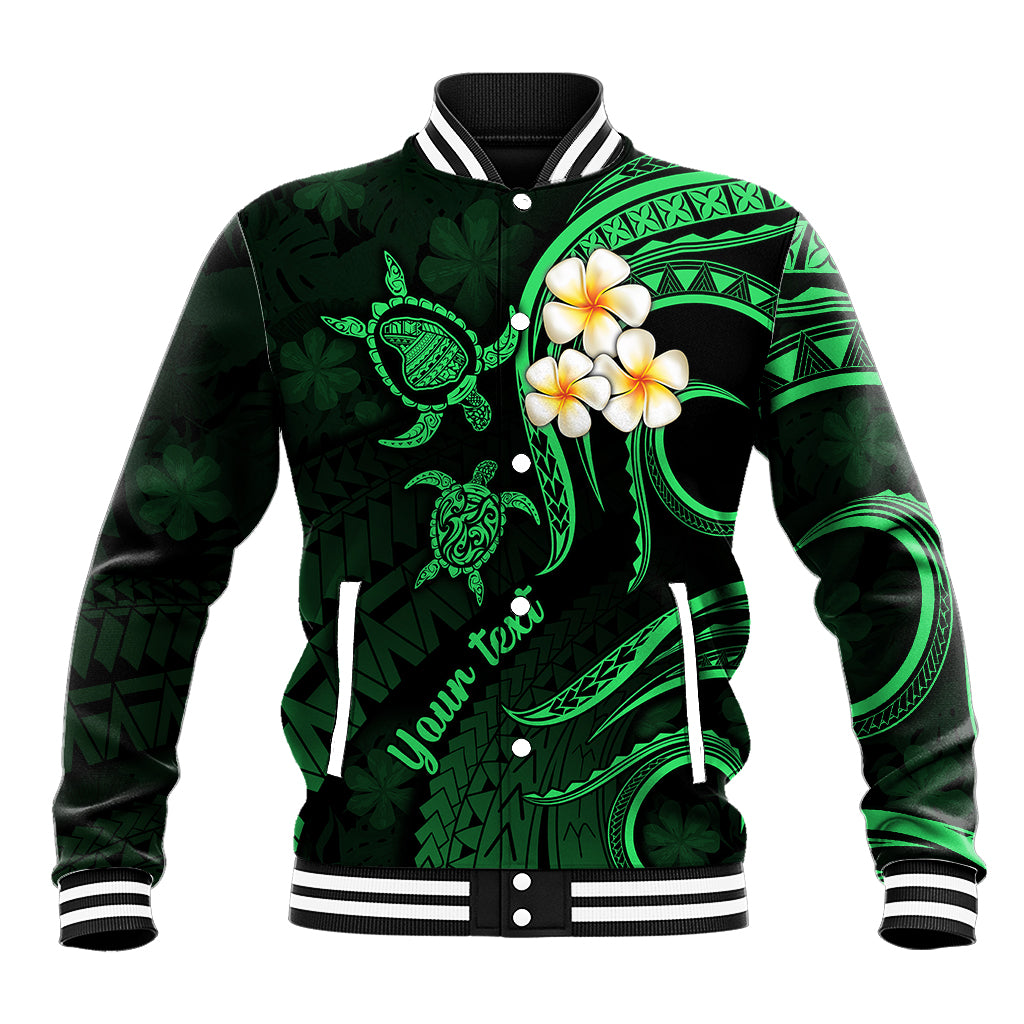 Personalised Lanai Hawaii Baseball Jacket Polynesian Tattoo and Pacific Plumeria Green Vibe LT9 Unisex Green - Polynesian Pride