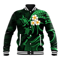 Personalised Lanai Hawaii Baseball Jacket Polynesian Tattoo and Pacific Plumeria Green Vibe LT9 Unisex Green - Polynesian Pride