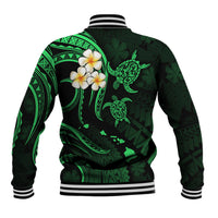 Personalised Lanai Hawaii Baseball Jacket Polynesian Tattoo and Pacific Plumeria Green Vibe LT9 - Polynesian Pride