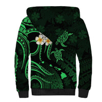 Personalised Lanai Hawaii Sherpa Hoodie Polynesian Tattoo and Pacific Plumeria Green Vibe LT9 - Polynesian Pride