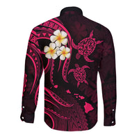 Personalised Lanai Hawaii Long Sleeve Button Shirt Polynesian Tattoo and Pacific Plumeria Pink Vibe LT9 - Polynesian Pride