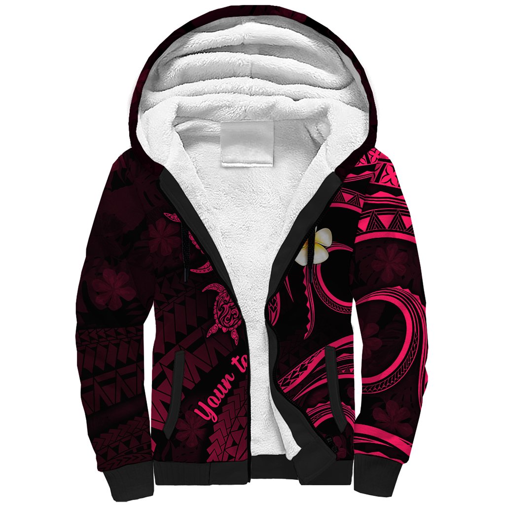 Personalised Lanai Hawaii Sherpa Hoodie Polynesian Tattoo and Pacific Plumeria Pink Vibe LT9 Unisex Pink - Polynesian Pride