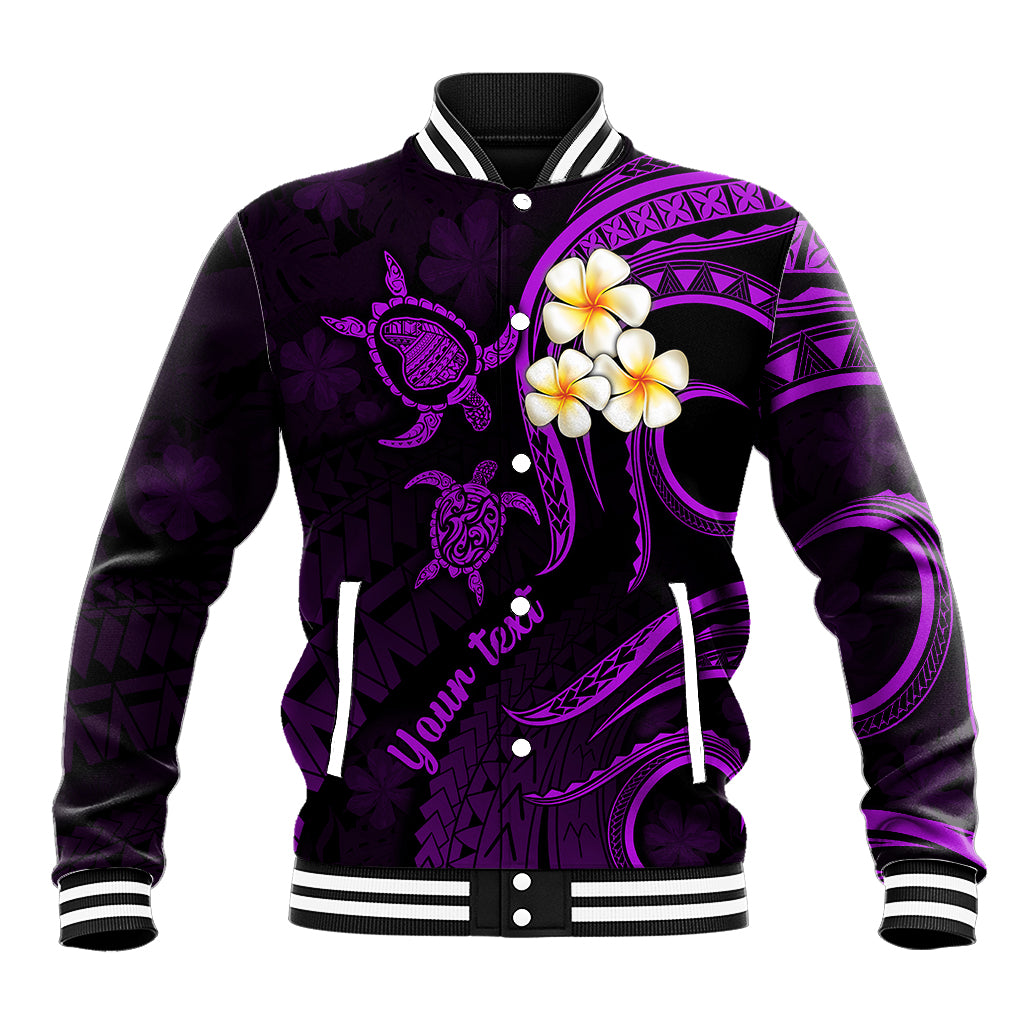 Personalised Lanai Hawaii Baseball Jacket Polynesian Tattoo and Pacific Plumeria Purple Vibe LT9 Unisex Purple - Polynesian Pride
