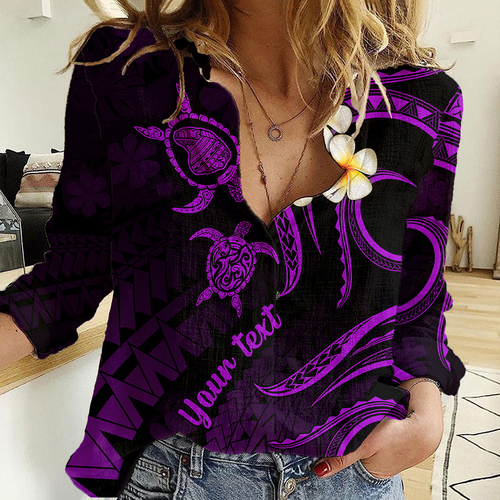 Personalised Lanai Hawaii Women Casual Shirt Polynesian Tattoo and Pacific Plumeria Purple Vibe LT9 Female Purple - Polynesian Pride