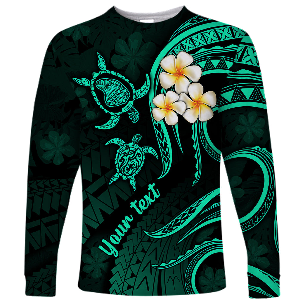 Personalised Lanai Hawaii Long Sleeve Shirt Polynesian Tattoo and Pacific Plumeria Turquoise Vibe LT9 Unisex Turquoise - Polynesian Pride