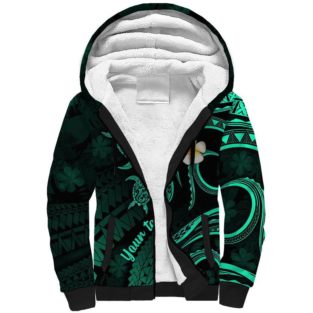 Personalised Lanai Hawaii Sherpa Hoodie Polynesian Tattoo and Pacific Plumeria Turquoise Vibe LT9 Unisex Turquoise - Polynesian Pride