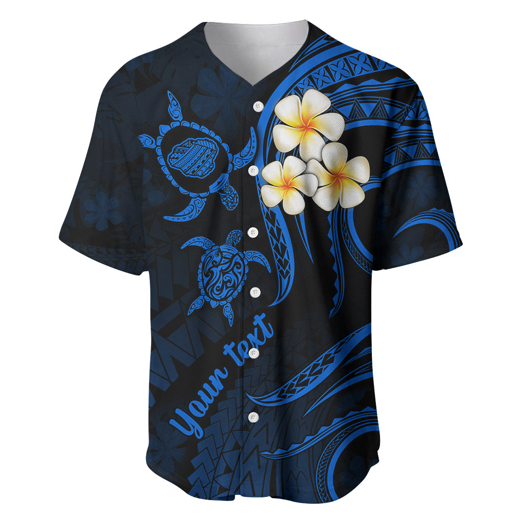 Personalised Kauai Hawaii Baseball Jersey Polynesian Tattoo and Pacific Plumeria Blue Vibe LT9 Blue - Polynesian Pride