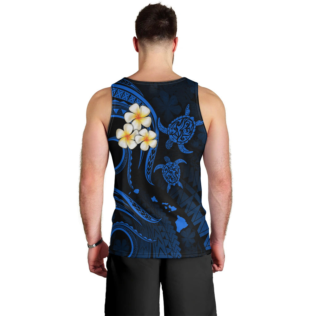 Personalised Kauai Hawaii Men Tank Top Polynesian Tattoo and Pacific Plumeria Blue Vibe LT9 - Polynesian Pride