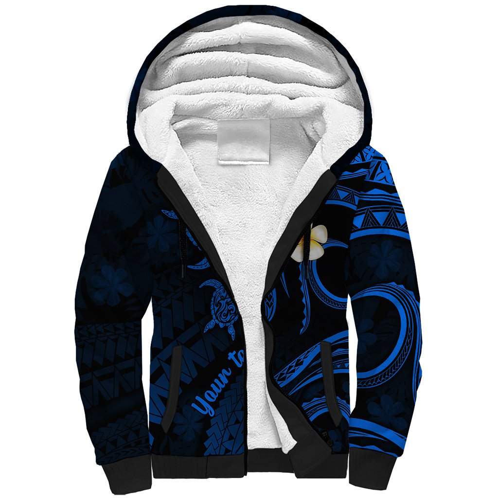 Personalised Kauai Hawaii Sherpa Hoodie Polynesian Tattoo and Pacific Plumeria Blue Vibe LT9 Unisex Blue - Polynesian Pride