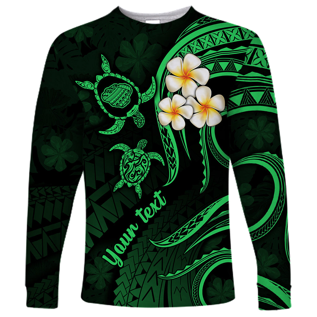 Personalised Kauai Hawaii Long Sleeve Shirt Polynesian Tattoo and Pacific Plumeria Green Vibe LT9 Unisex Green - Polynesian Pride