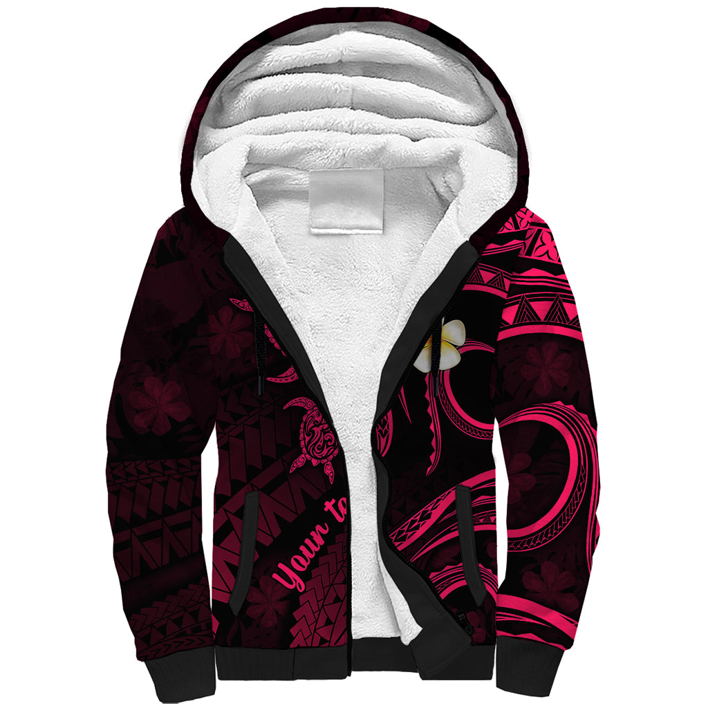 Personalised Kauai Hawaii Sherpa Hoodie Polynesian Tattoo and Pacific Plumeria Pink Vibe LT9 Unisex Pink - Polynesian Pride