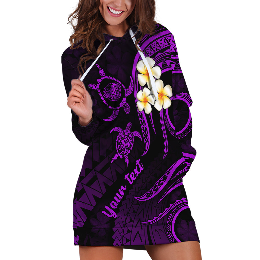 Personalised Kauai Hawaii Hoodie Dress Polynesian Tattoo and Pacific Plumeria Purple Vibe LT9 Purple - Polynesian Pride