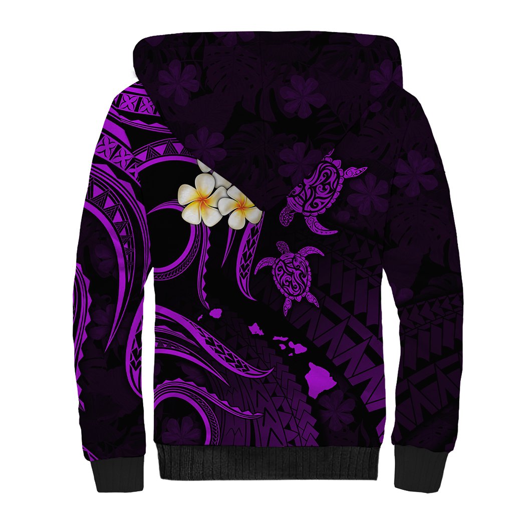 Personalised Kauai Hawaii Sherpa Hoodie Polynesian Tattoo and Pacific Plumeria Purple Vibe LT9 - Polynesian Pride