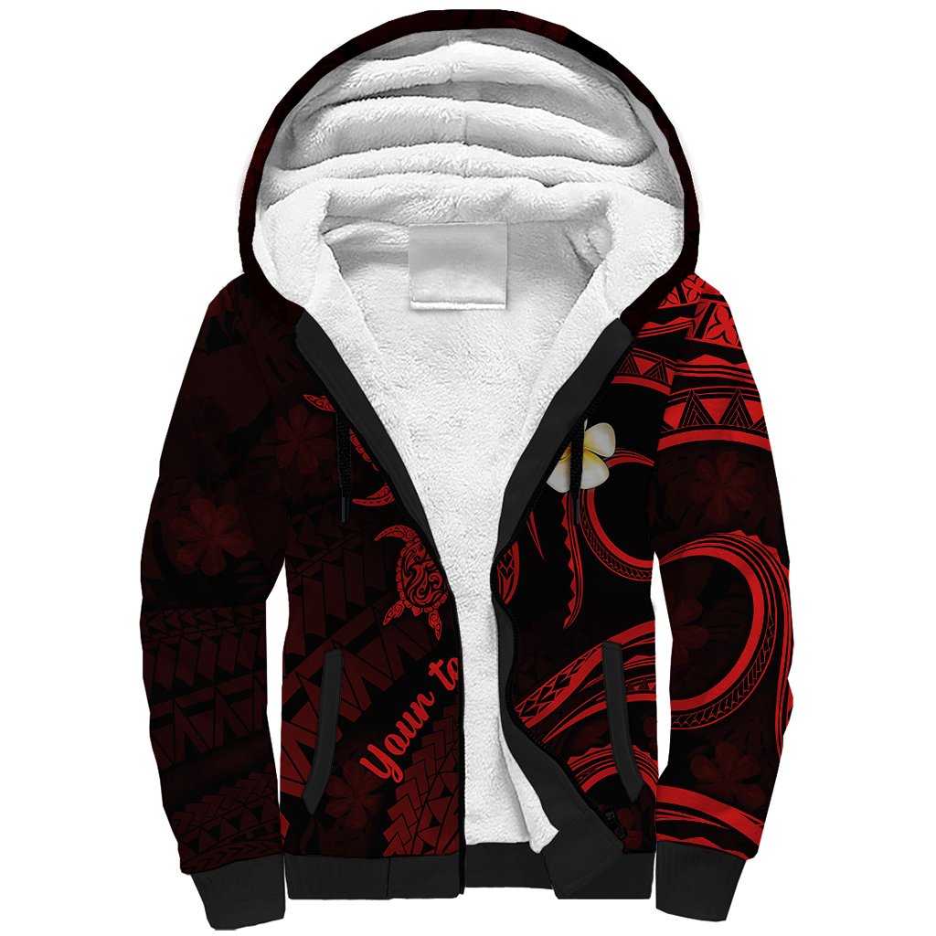 Personalised Kauai Hawaii Sherpa Hoodie Polynesian Tattoo and Pacific Plumeria Red Vibe LT9 Unisex Red - Polynesian Pride