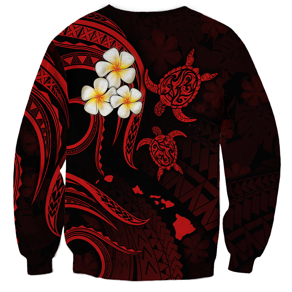 Personalised Kauai Hawaii Sweatshirt Polynesian Tattoo and Pacific Plumeria Red Vibe LT9 - Polynesian Pride