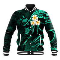 Personalised Kauai Hawaii Baseball Jacket Polynesian Tattoo and Pacific Plumeria Turquoise Vibe LT9 Unisex Turquoise - Polynesian Pride