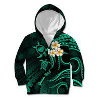 Personalised Kauai Hawaii Kid Hoodie Polynesian Tattoo and Pacific Plumeria Turquoise Vibe LT9 Zip Hoodie Turquoise - Polynesian Pride