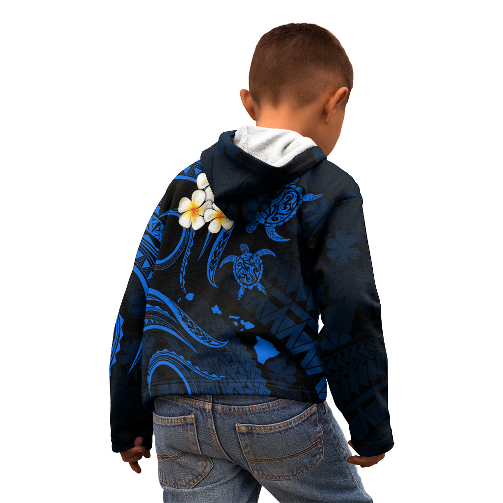 Personalised Kahoolawe Hawaii Kid Hoodie Polynesian Tattoo and Pacific Plumeria Blue Vibe LT9 - Polynesian Pride