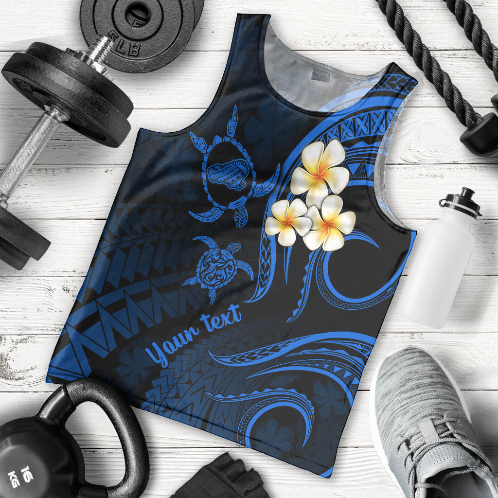 Personalised Kahoolawe Hawaii Men Tank Top Polynesian Tattoo and Pacific Plumeria Blue Vibe LT9 Blue - Polynesian Pride