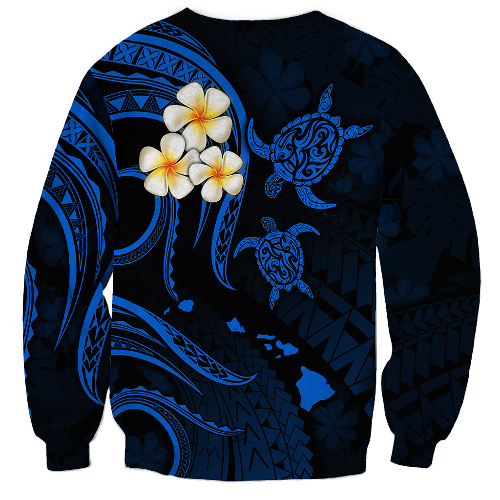 Personalised Kahoolawe Hawaii Sweatshirt Polynesian Tattoo and Pacific Plumeria Blue Vibe LT9 - Polynesian Pride