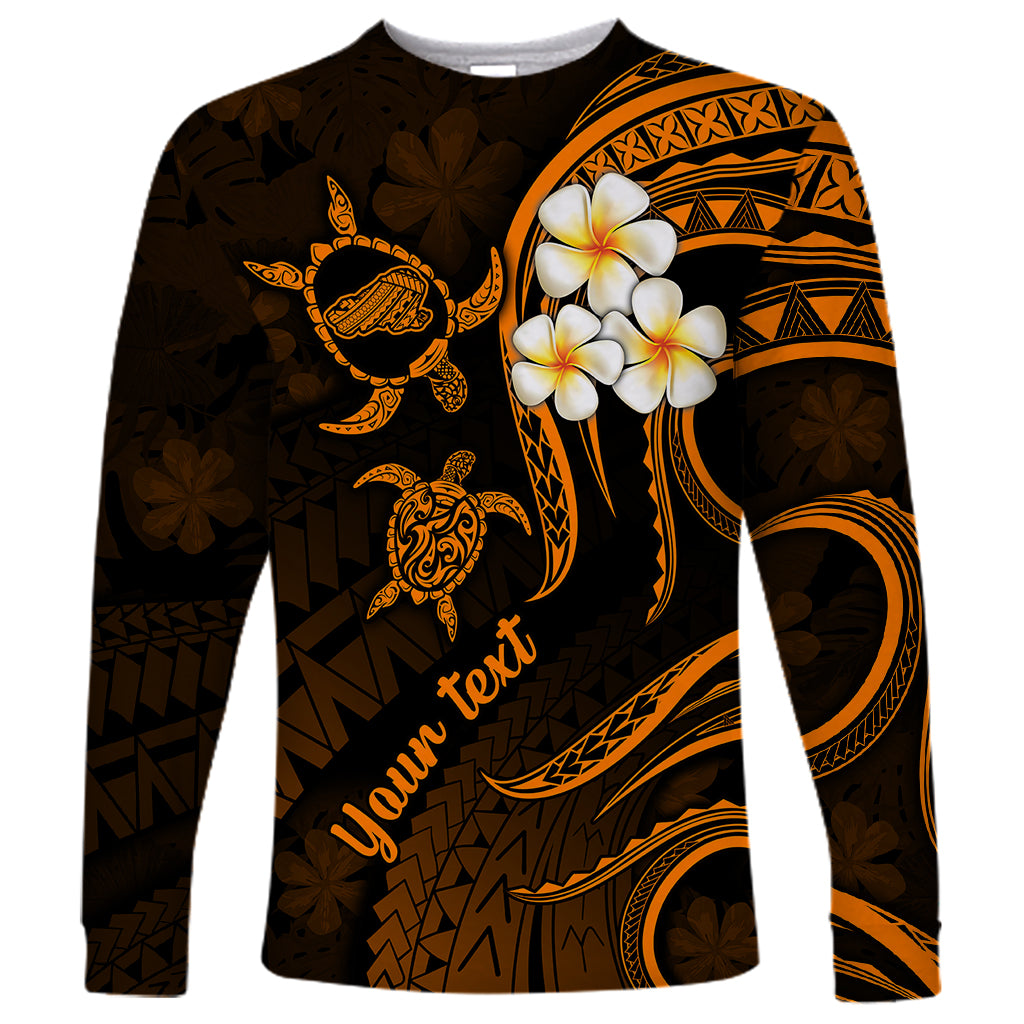 Personalised Kahoolawe Hawaii Long Sleeve Shirt Polynesian Tattoo and Pacific Plumeria Gold Vibe LT9 Unisex Gold - Polynesian Pride