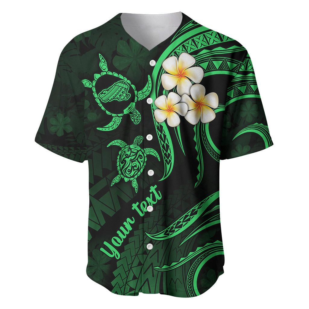 Personalised Kahoolawe Hawaii Baseball Jersey Polynesian Tattoo and Pacific Plumeria Green Vibe LT9 Green - Polynesian Pride