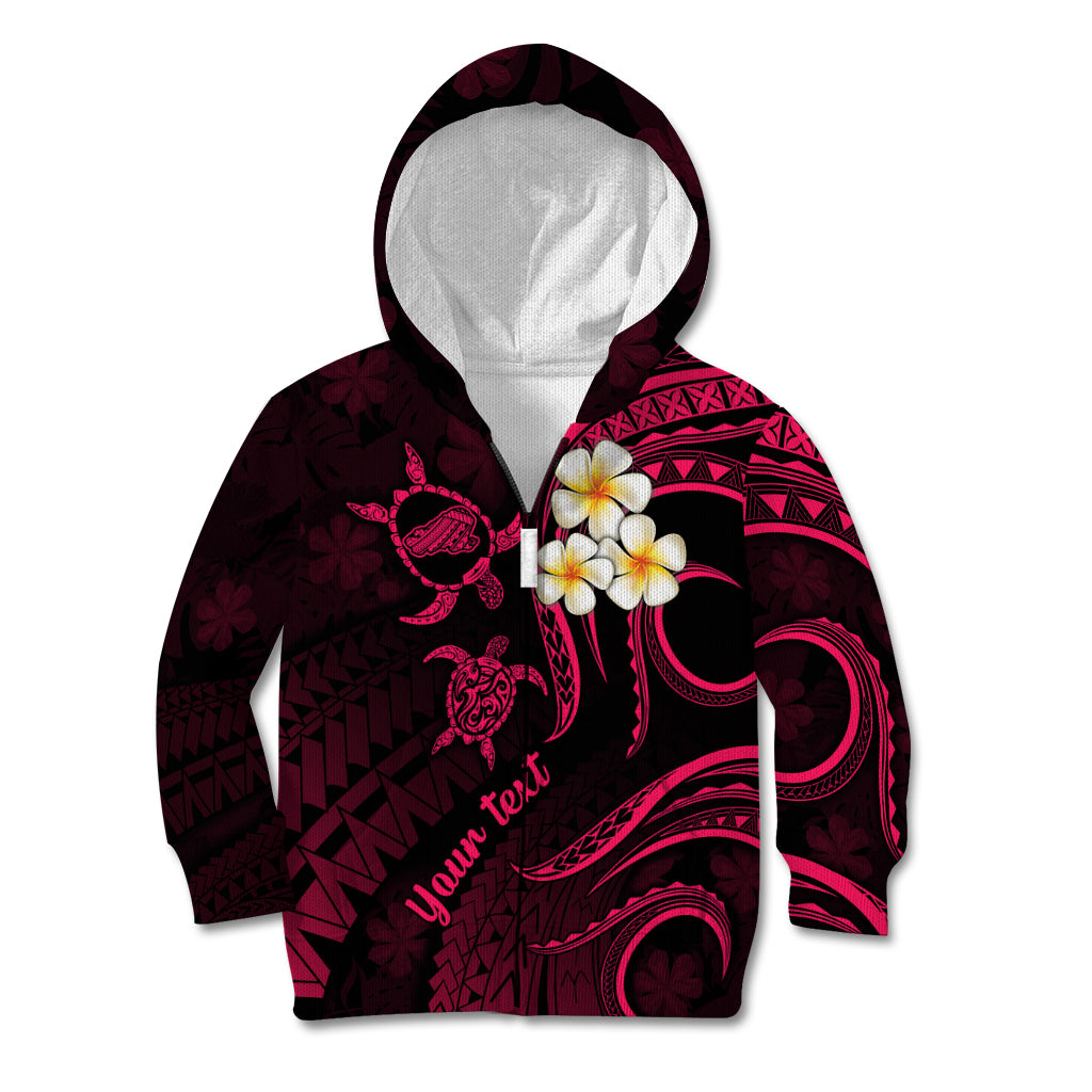 Personalised Kahoolawe Hawaii Kid Hoodie Polynesian Tattoo and Pacific Plumeria Pink Vibe LT9 Zip Hoodie Pink - Polynesian Pride