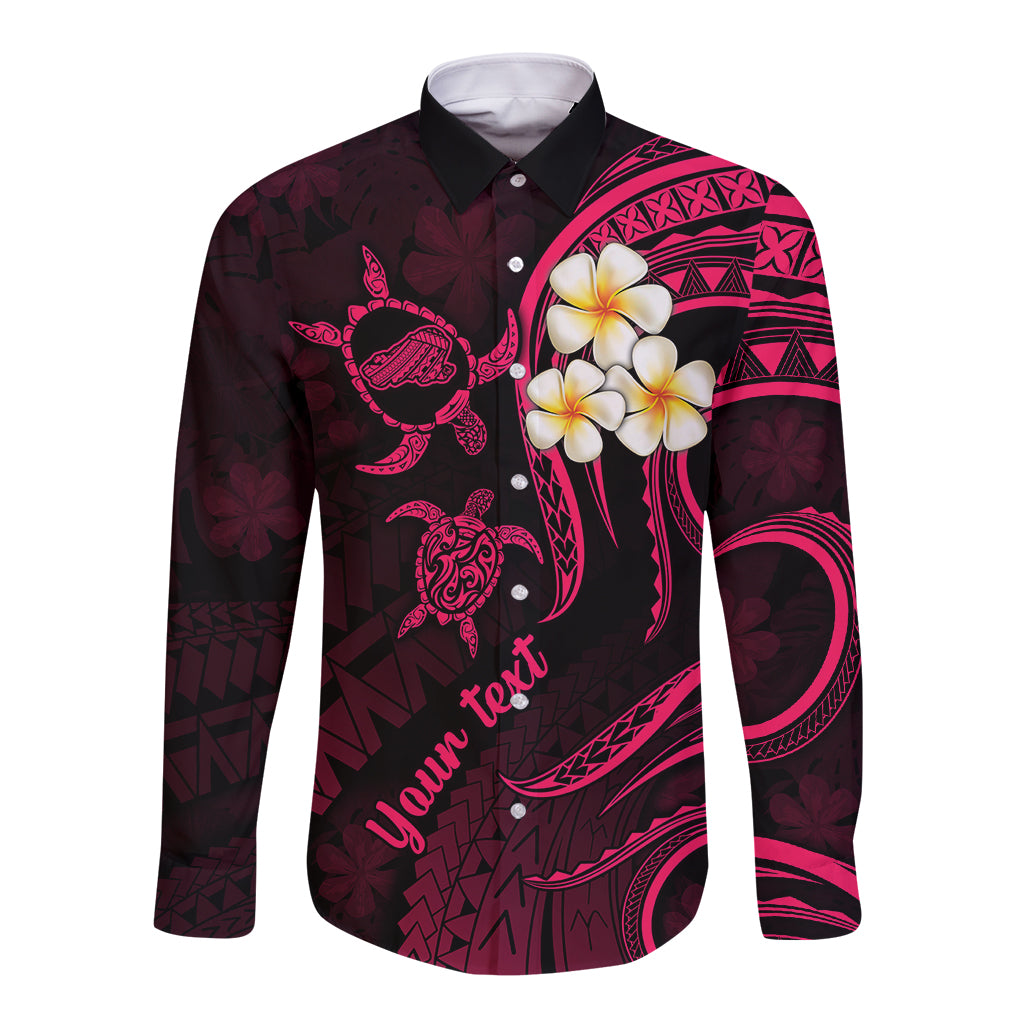 Personalised Kahoolawe Hawaii Long Sleeve Button Shirt Polynesian Tattoo and Pacific Plumeria Pink Vibe LT9 Unisex Pink - Polynesian Pride