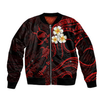 Personalised Kahoolawe Hawaii Sleeve Zip Bomber Jacket Polynesian Tattoo and Pacific Plumeria Red Vibe LT9 Unisex Red - Polynesian Pride