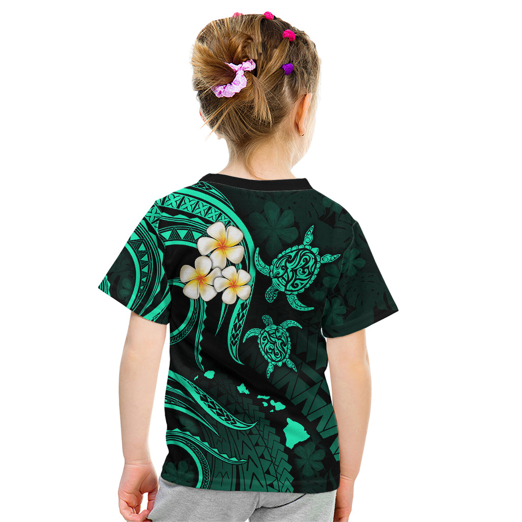 Personalised Kahoolawe Hawaii Kid T Shirt Polynesian Tattoo and Pacific Plumeria Turquoise Vibe LT9 - Polynesian Pride