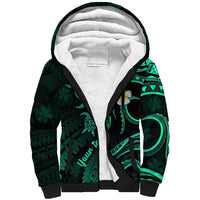 Personalised Kahoolawe Hawaii Sherpa Hoodie Polynesian Tattoo and Pacific Plumeria Turquoise Vibe LT9 Unisex Turquoise - Polynesian Pride