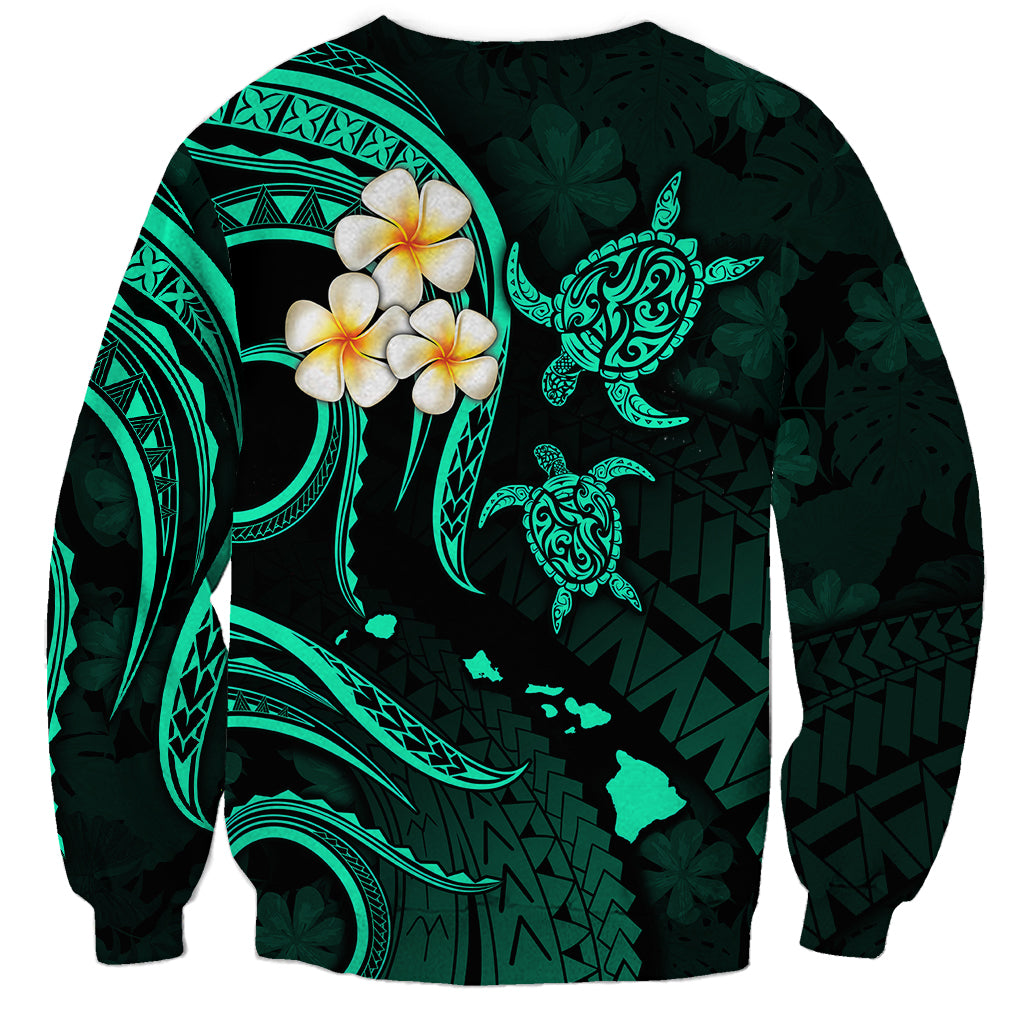 Personalised Kahoolawe Hawaii Sweatshirt Polynesian Tattoo and Pacific Plumeria Turquoise Vibe LT9 - Polynesian Pride